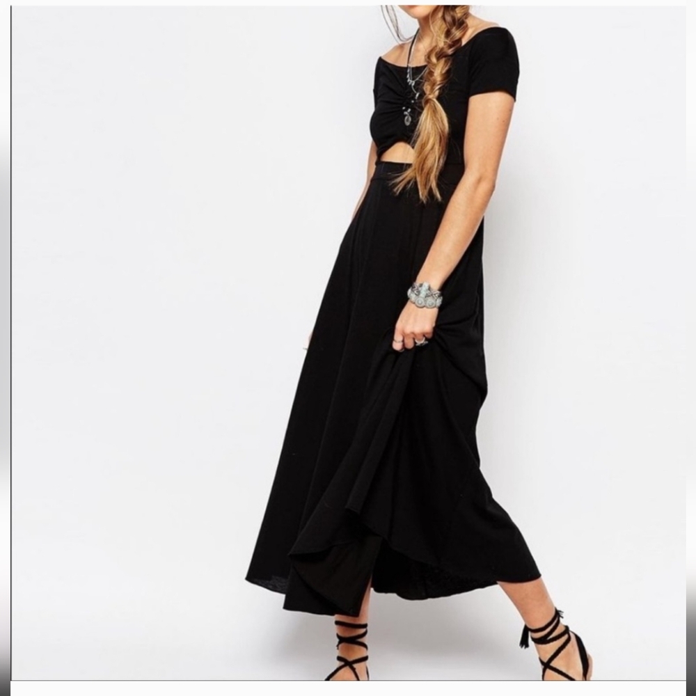 Free People Dance With Me Black Midi Dress